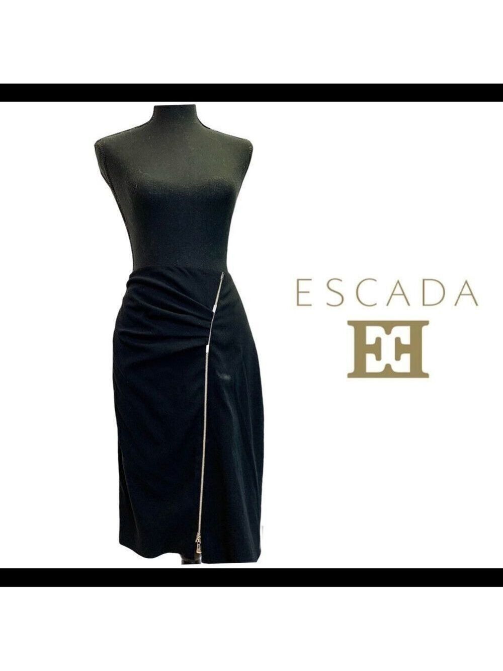 Escada Black ruched asymmetrical zipper skirt size 40